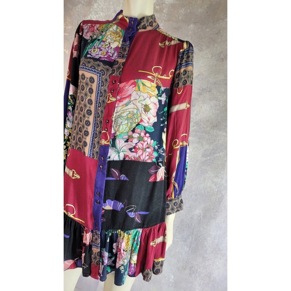 Anthropologie patchwork print shirt tunic with bottom ruffle sz M - Picture 10 of 13